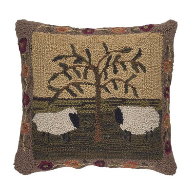 Willow & Sheep Hooked Pillow Set Down Feather Fill 18