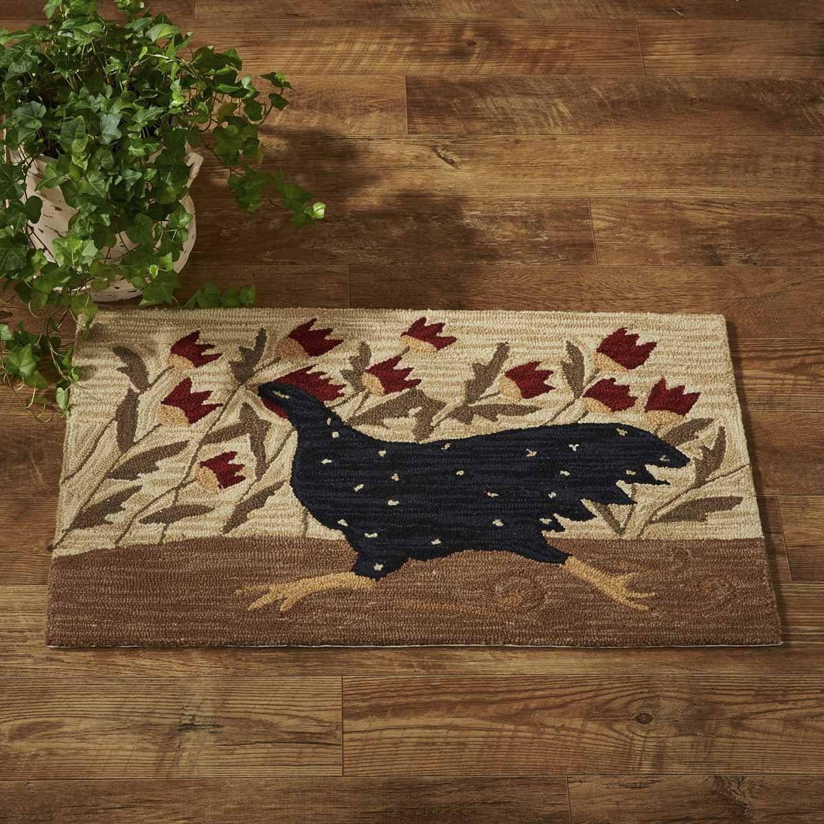 Chicken Run Rooster Hooked Rug 2'x3' (24