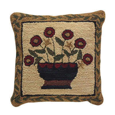 Flower Basket Hooked Pillow Set- Polyester Fill 18