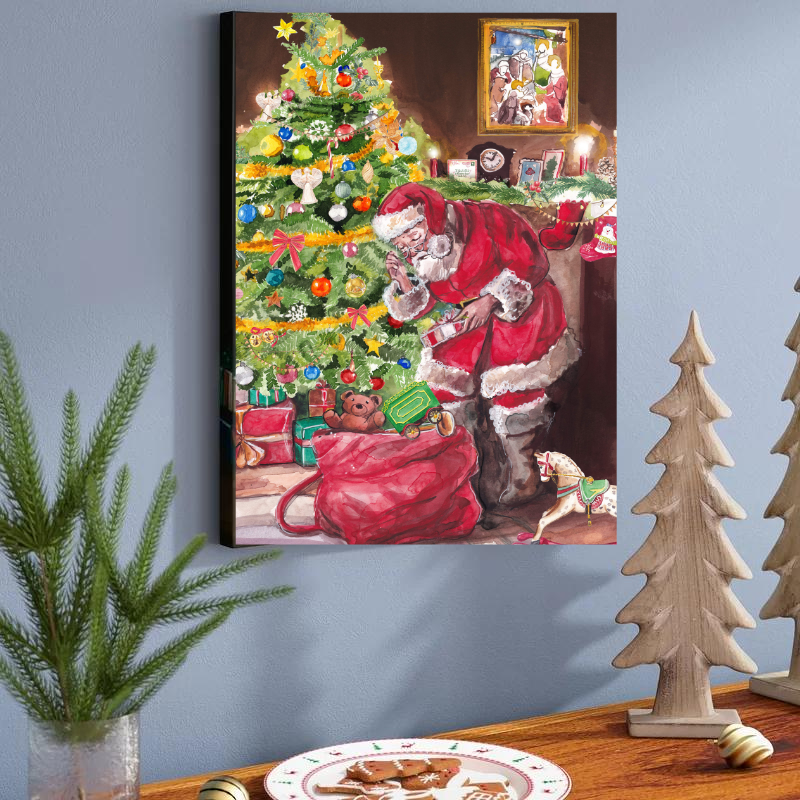 Santa with Gifts & Tree - Wrapped Canvas Graphic Art