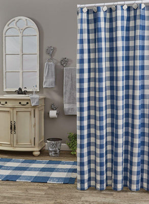 Wicklow Check Cotton Blue Shower Curtain 72