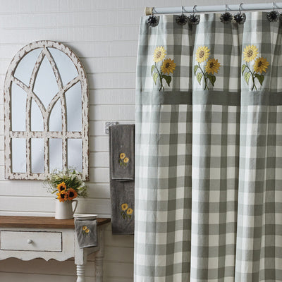 Wicklow Check Sunflower Embroidered Shower Curtain 72