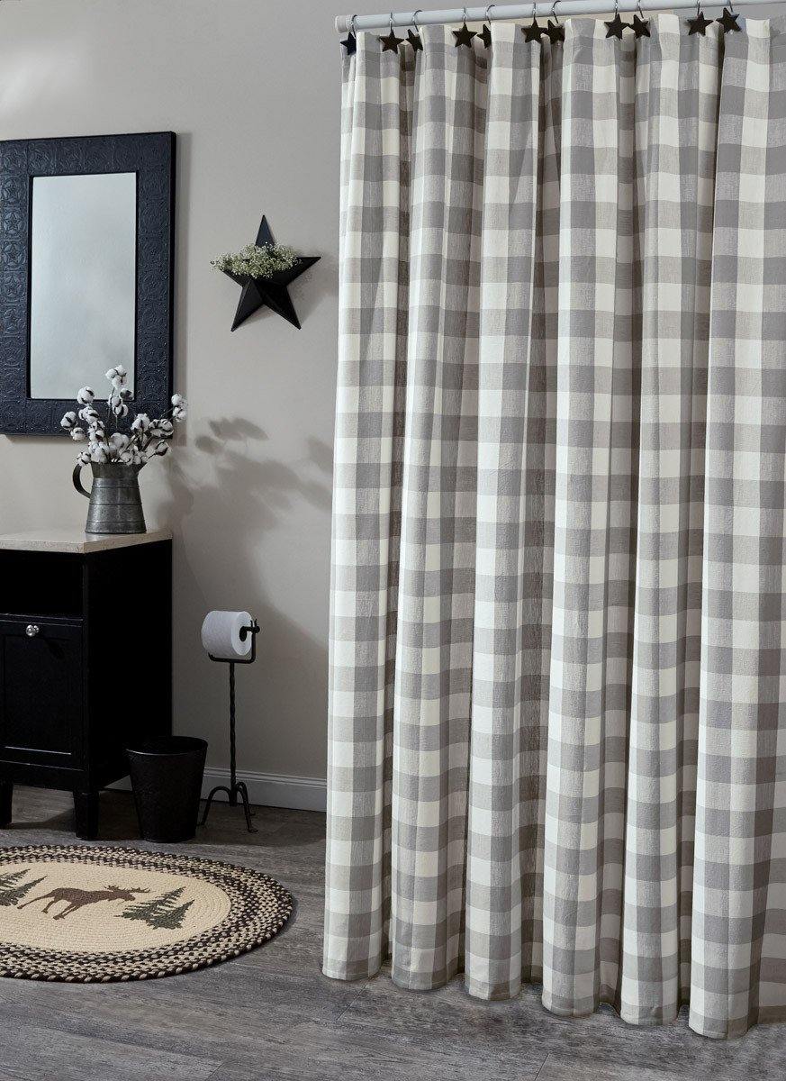 Wicklow Dove Gray, Winter White Check Fabric Shower Curtain 72" x 72" Park Designs - The Fox Decor