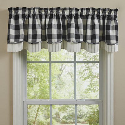 Wicklow Check Valance - Lined Layered Black & Cream Park Designs