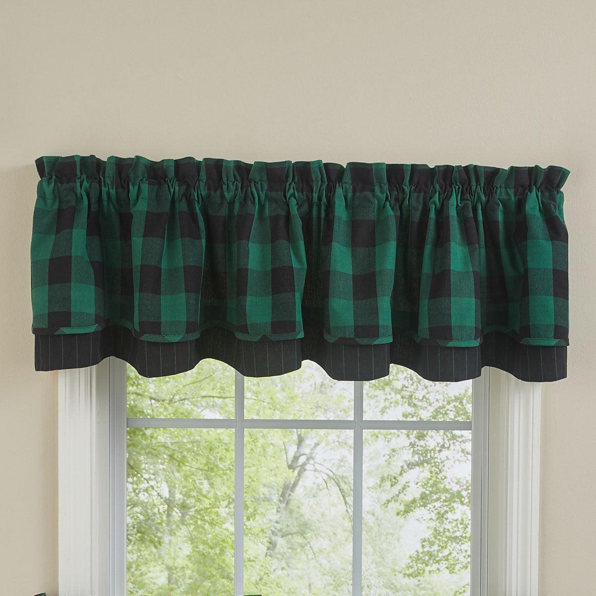 Wicklow Check Valance - Lined Layered Forest Green Park Designs - The Fox Decor