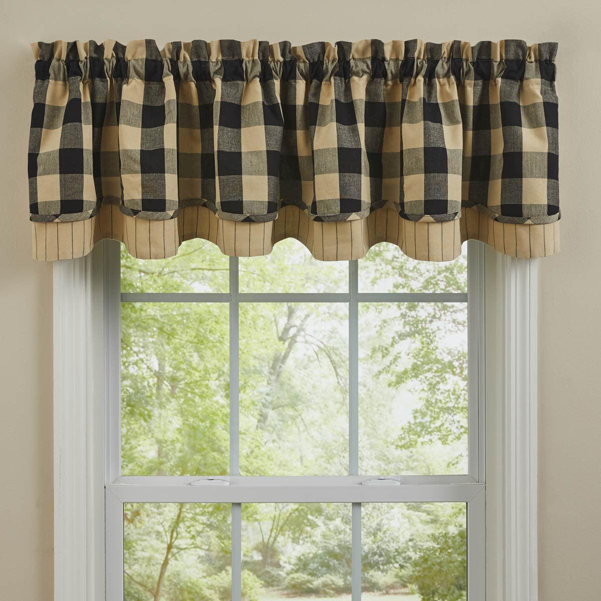 Wicklow Check Valance - Lined Layered Black Park Designs