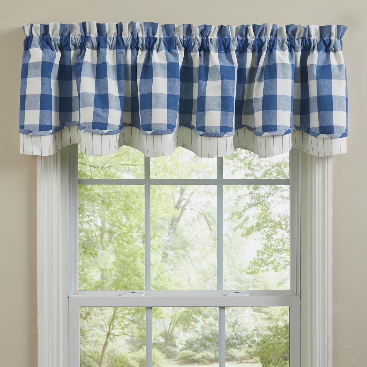 Wicklow Check Valance - Lined Layered China Blue Park Designs - The Fox Decor