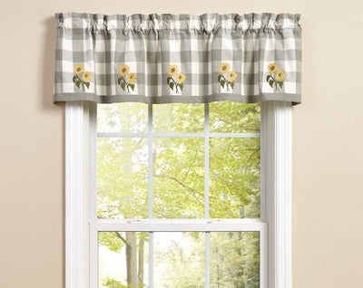 Wicklow Check Sunflower Embroidered Lined Valance Curtains 14