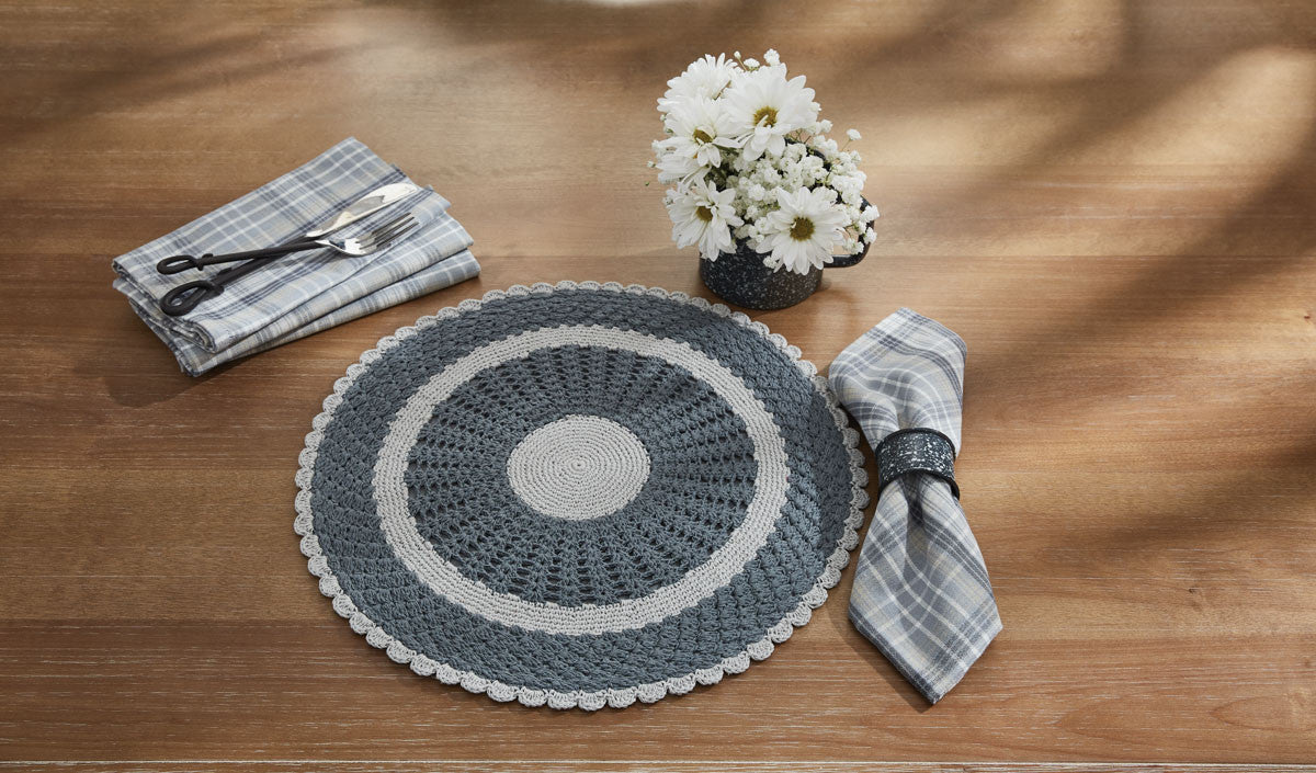 Flora Round Crochet Placemats - Gray Set Of 6 Park Designs