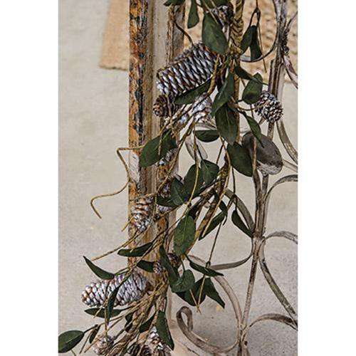 Silver Frosted Pinecone and Leaf Garland 48" - The Fox Decor