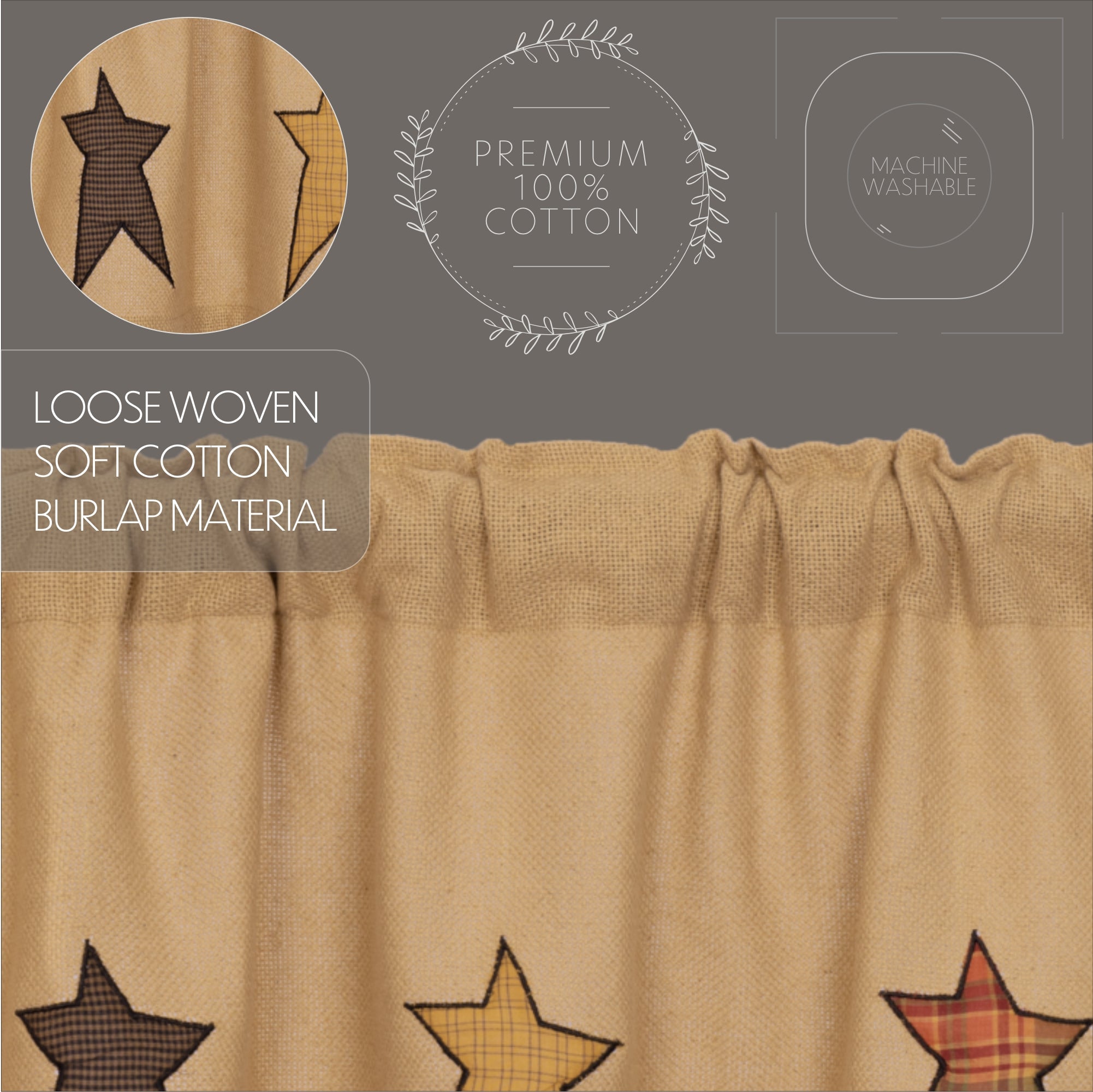 Stratton Burlap Applique Star Valance Curtain