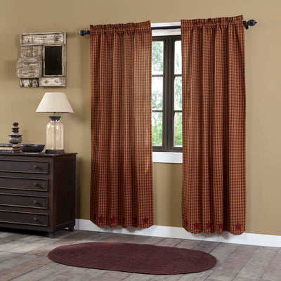 Burgundy Star Scalloped Panel Country Curtain Set of 2 84