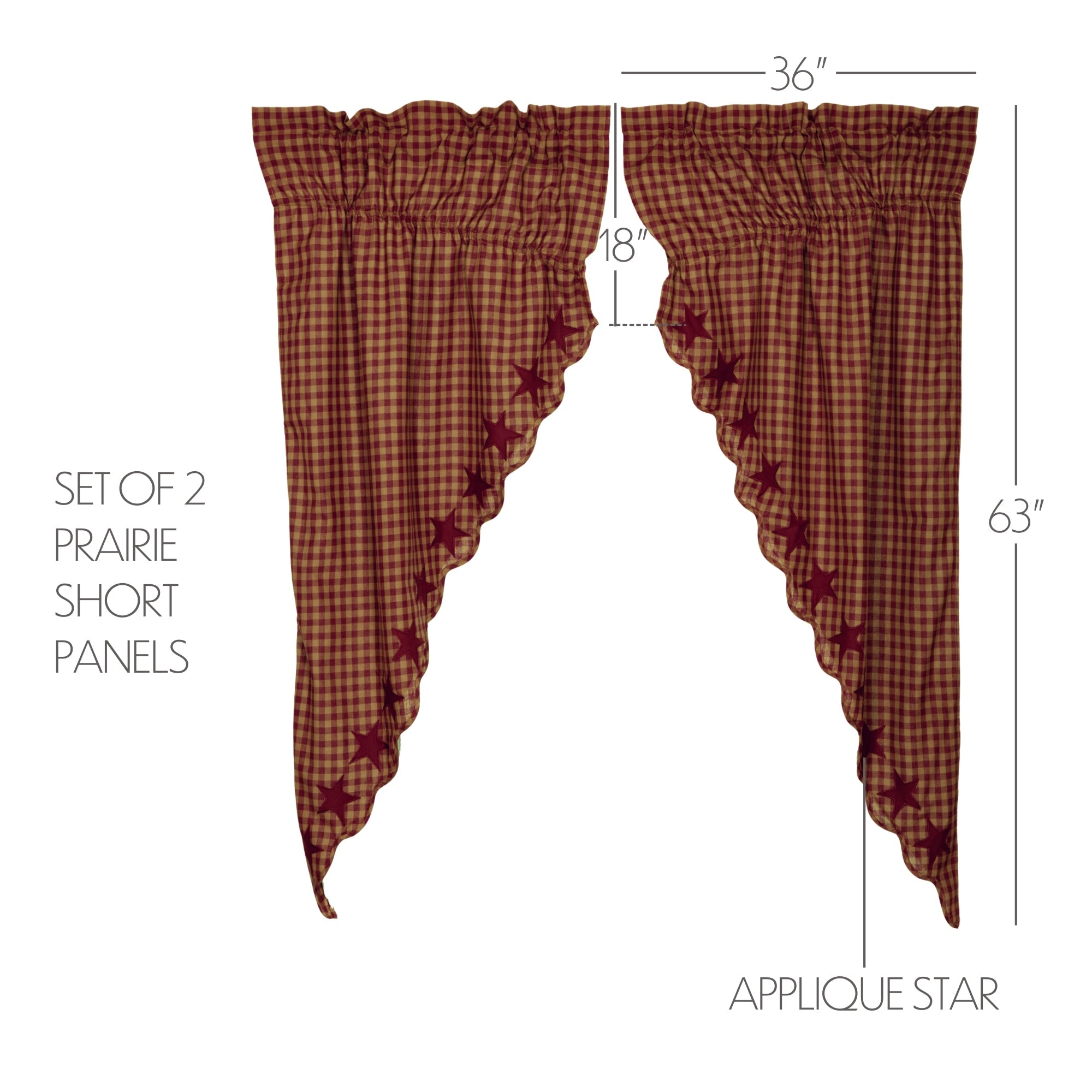 Burgundy Star Scalloped Prairie Short Panel Curtain Set of 2