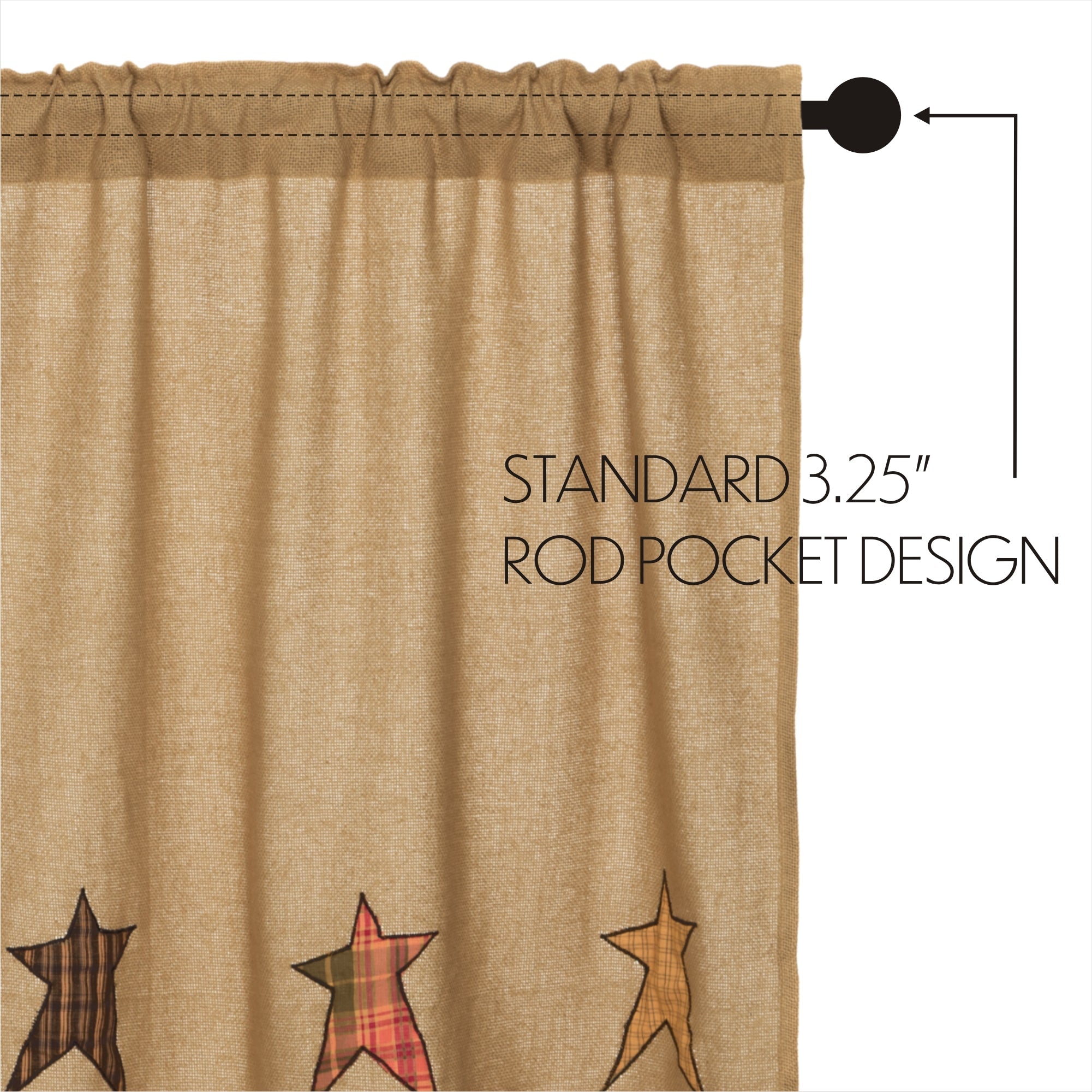 Stratton Burlap Applique Star Tier Curtain Set of 2 L24xW36