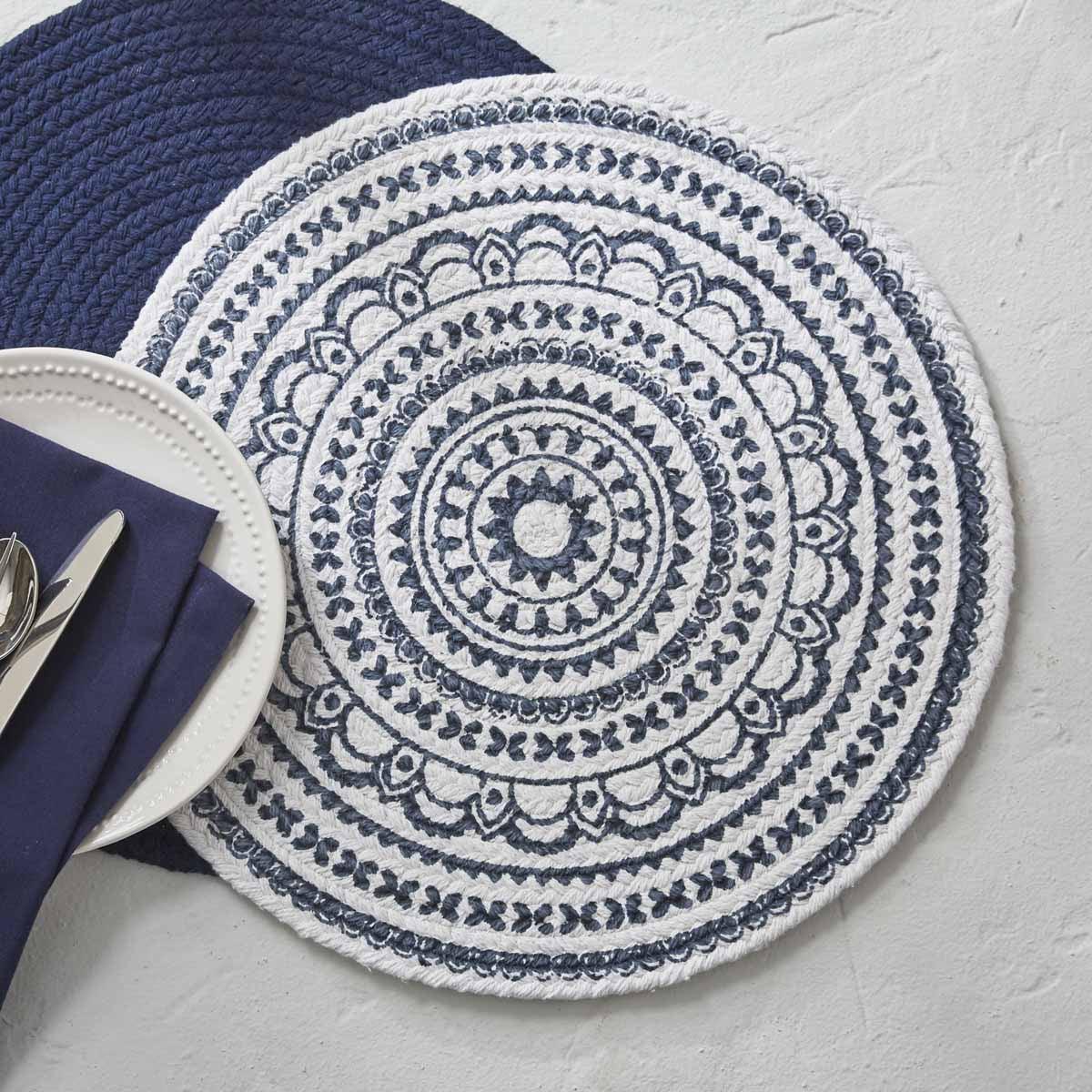 Zuri Medallion Printed Round Placemat - Navy Set Of 6 Park Designs - The Fox Decor