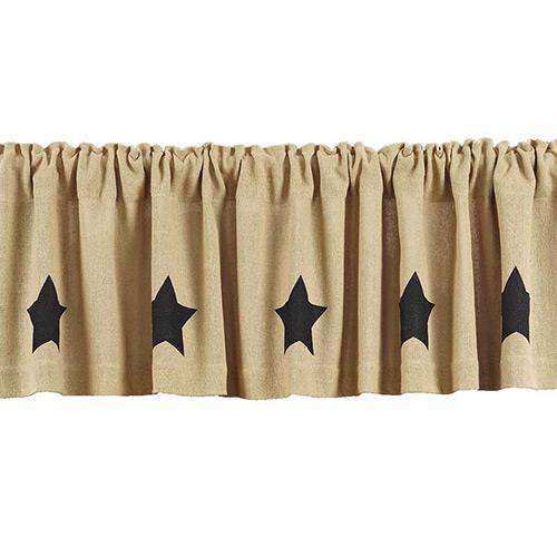 2/Set, Black Star Burlap Tiers, 24" Curtains CWI+ 