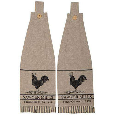 2/Set, Sawyer Mill Charcoal Poultry Button Loop Kitchen Towels