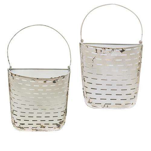 2/Set, White Olive Wall Pockets Containers CWI+ 