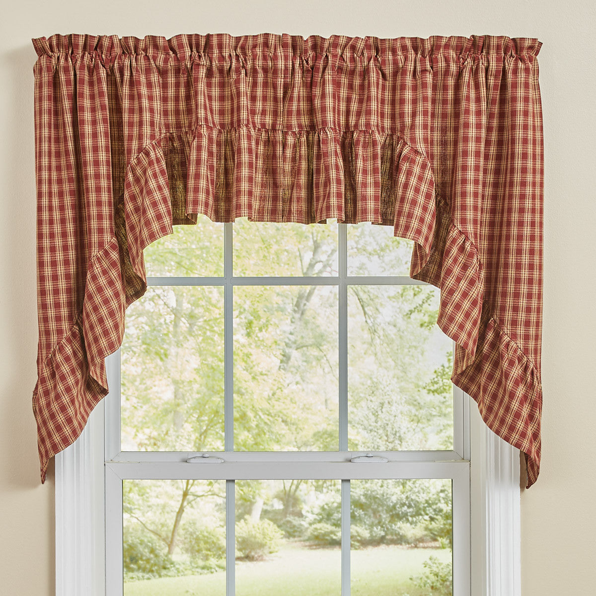 Sturbridge Plaid Ruffle Swags - Wine 72x36 Park Designs