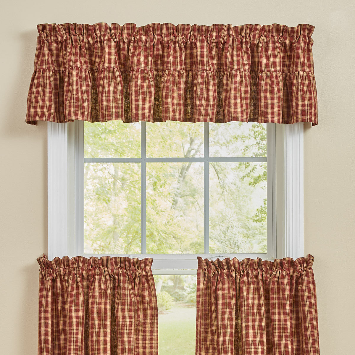 Sturbridge Plaid Ruffle Valance - Wine 72x14 Park Designs