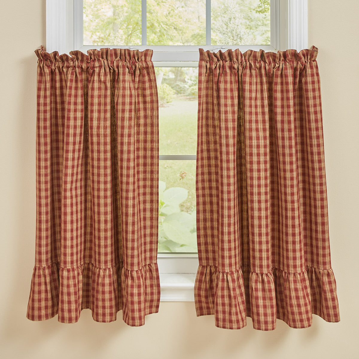 Sturbridge Plaid Ruffle Tiers - Wine 72x36 Park Designs