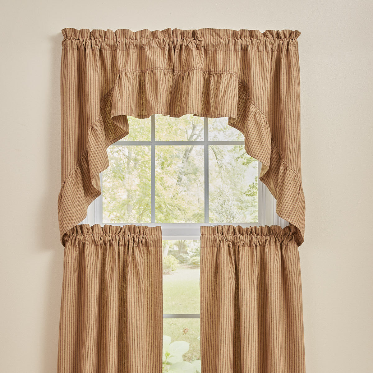 Sturbridge Ticking Ruffle Swags - Wine 72x36 Park Designs