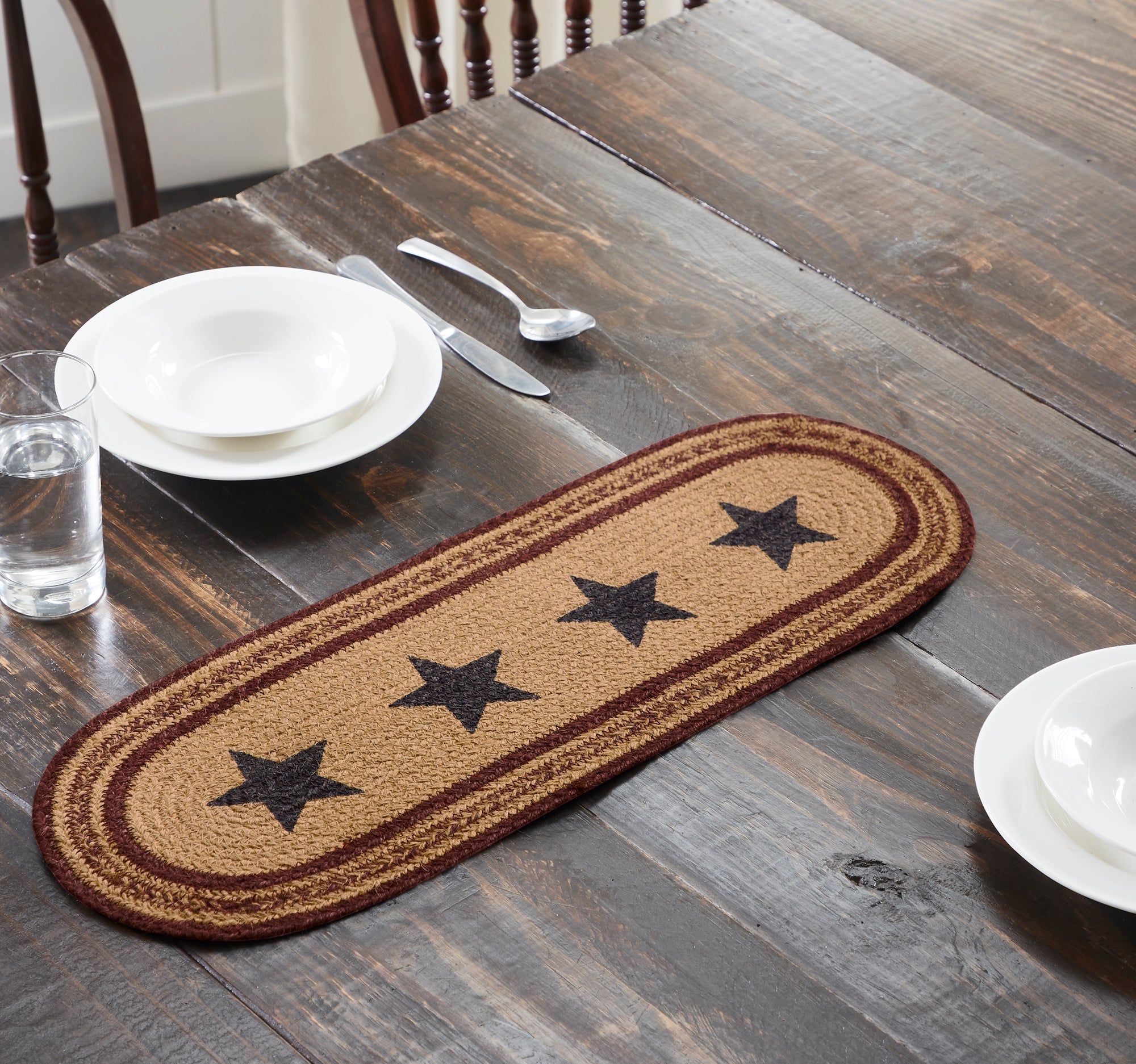 Potomac Jute Braided Table Runner Stencil Stars 8"x24" VHC Brands