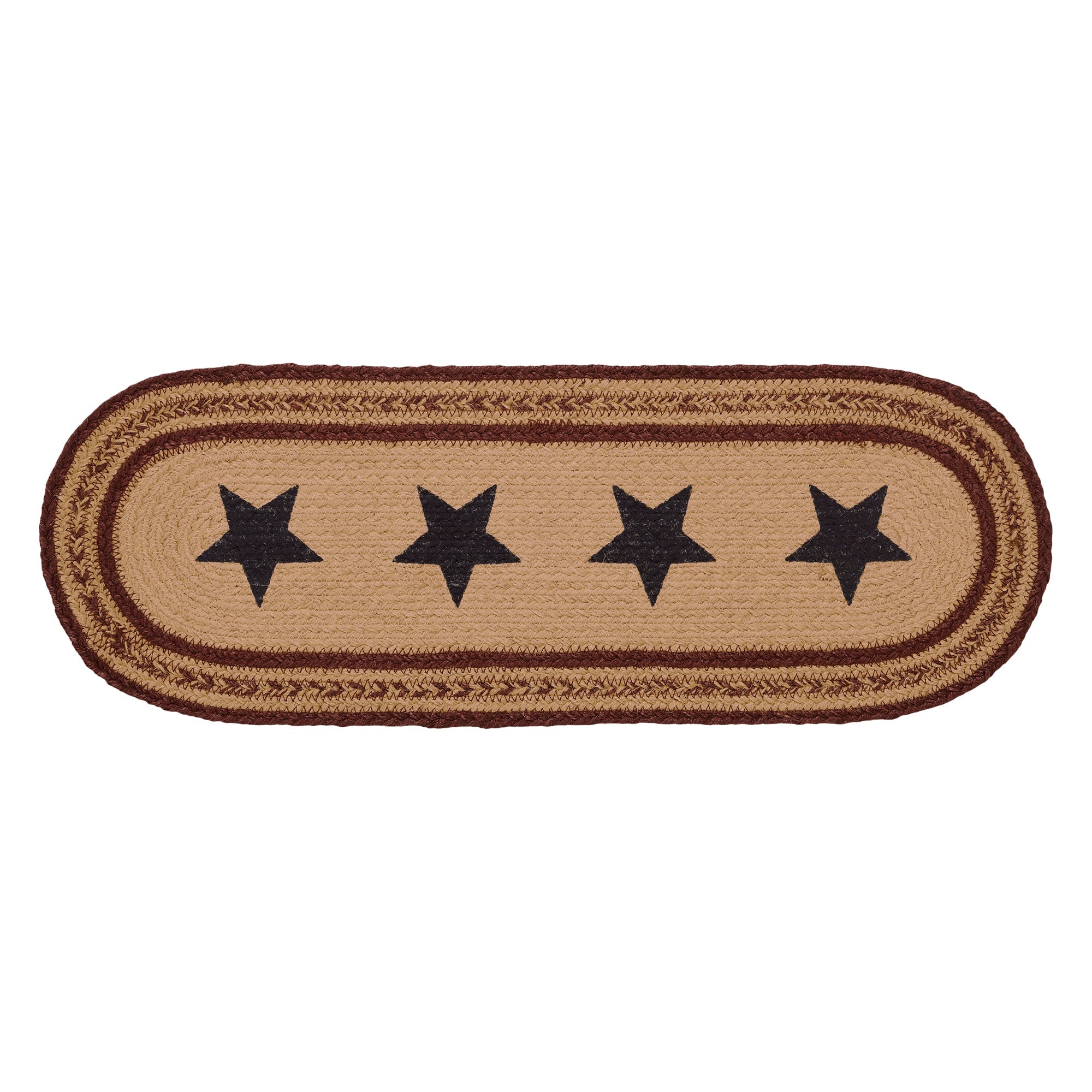 Potomac Jute Braided Table Runner Stencil Stars 8"x24" VHC Brands