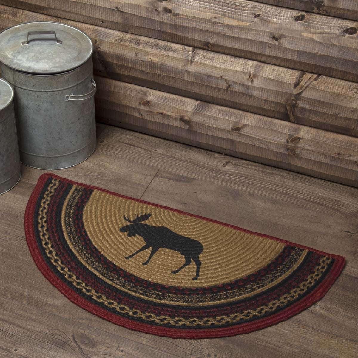 Cumberland Stenciled Moose Jute Braided Rug Half Circle 16.5"x33" VHC Brands - The Fox Decor