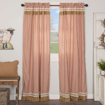 Kendra Stripe Parchment, Brick Red Panel Country Curtain Set of 2 84