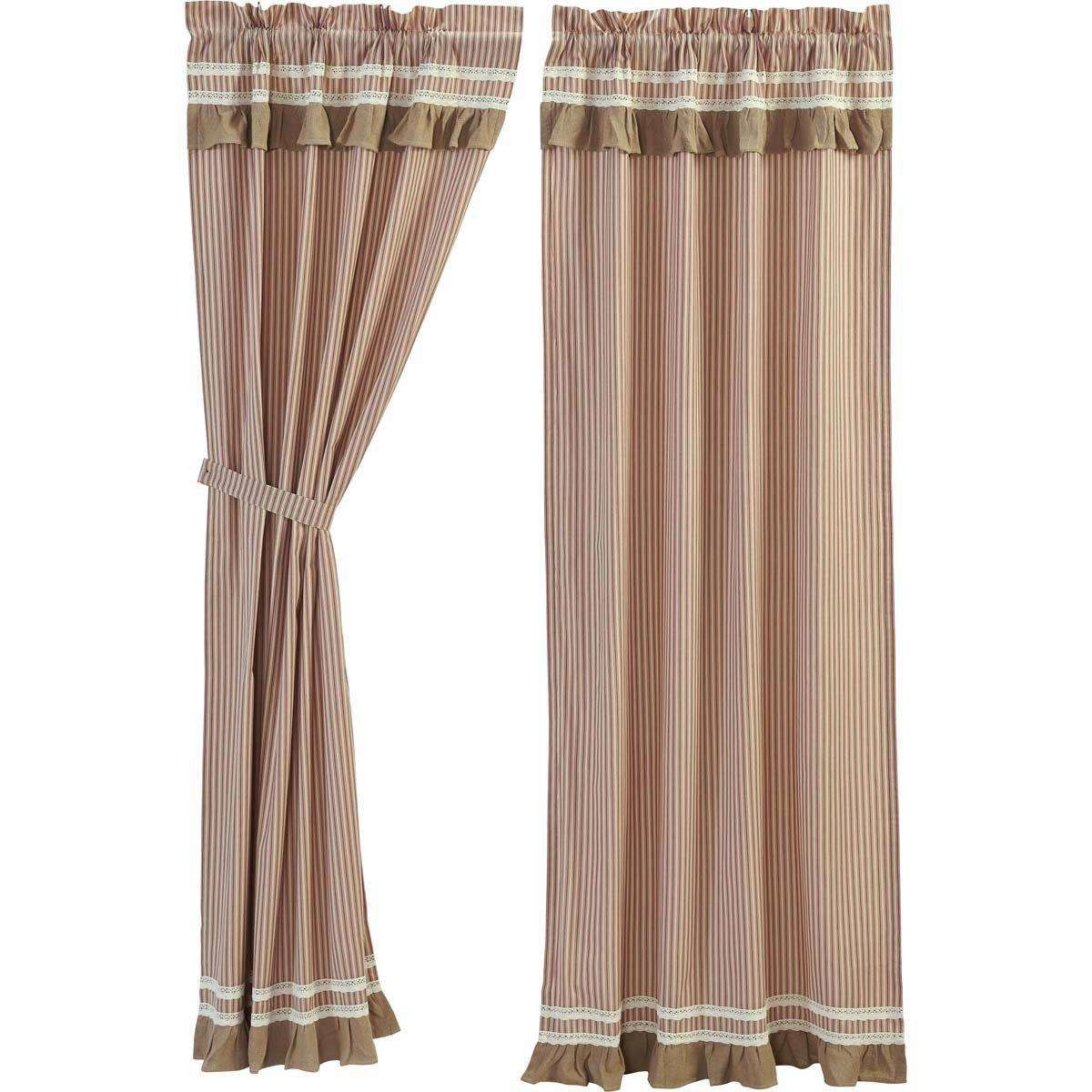 Kendra Stripe Parchment, Brick Red Panel Country Curtain Set of 2 84"x40" - The Fox Decor