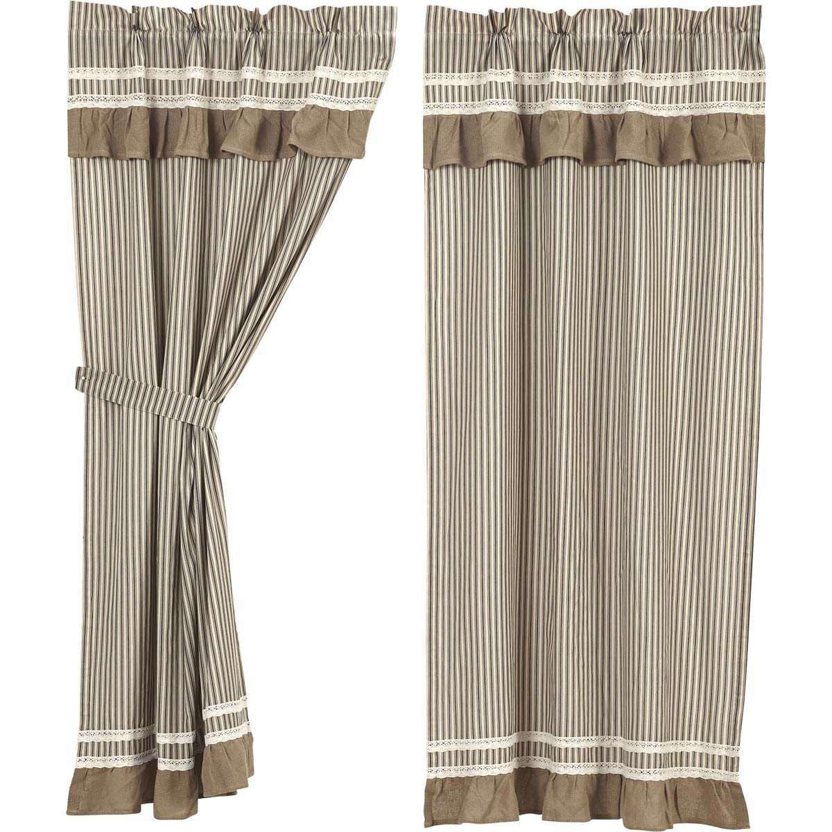 Kendra Stripe Black Short Panel Curtain Set of 2 63"x36" VHC Brands - The Fox Decor