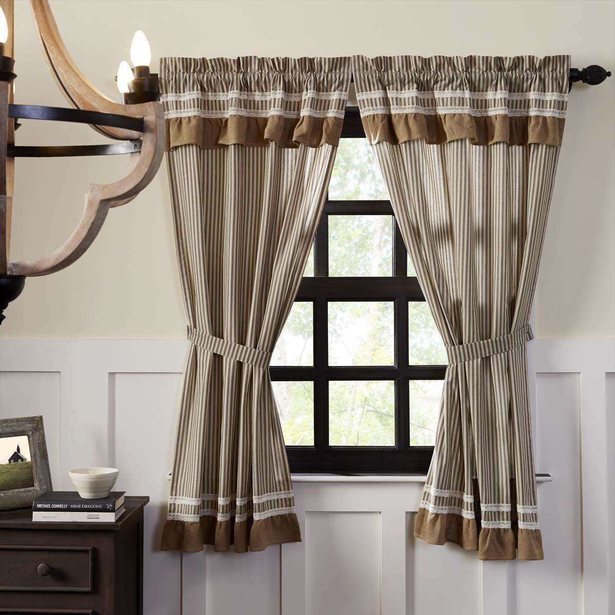 Kendra Stripe Black Short Panel Curtain Set of 2 63"x36" VHC Brands - The Fox Decor