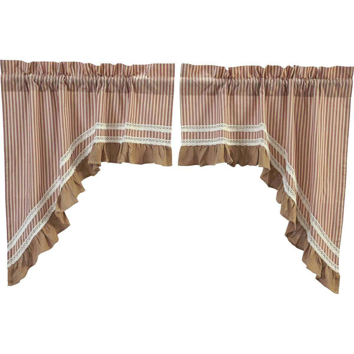 Kendra Stripe Parchment, Brick Red Swag Curtain Set 36" x 36" VHC Brands - The Fox Decor