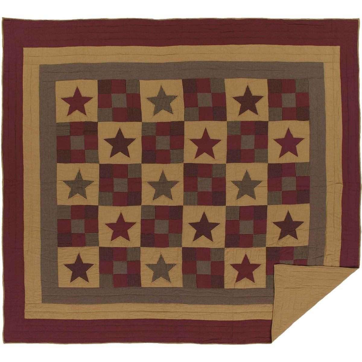 Ninepatch Star Black Burgundy King Set; 1-Quilt 105Wx95L VHC Brands