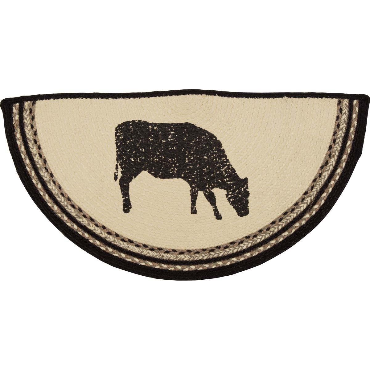 Sawyer Mill Charcoal Cow Jute Braided Rug Half Circle 16.5"x33" VHC Brands - The Fox Decor