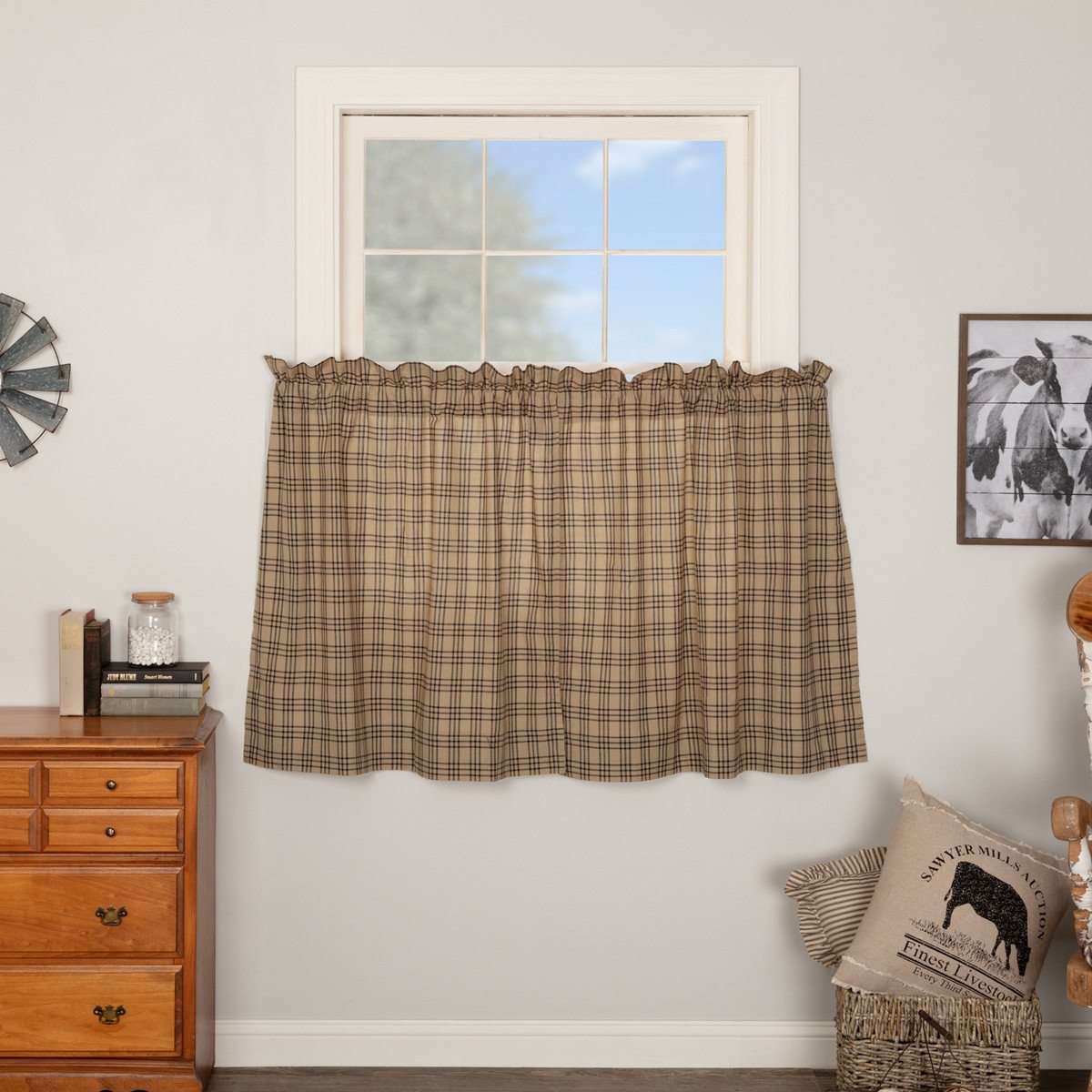 Sawyer Mill Charcoal Plaid Tier Curtain Set VHC Brands - The Fox Decor