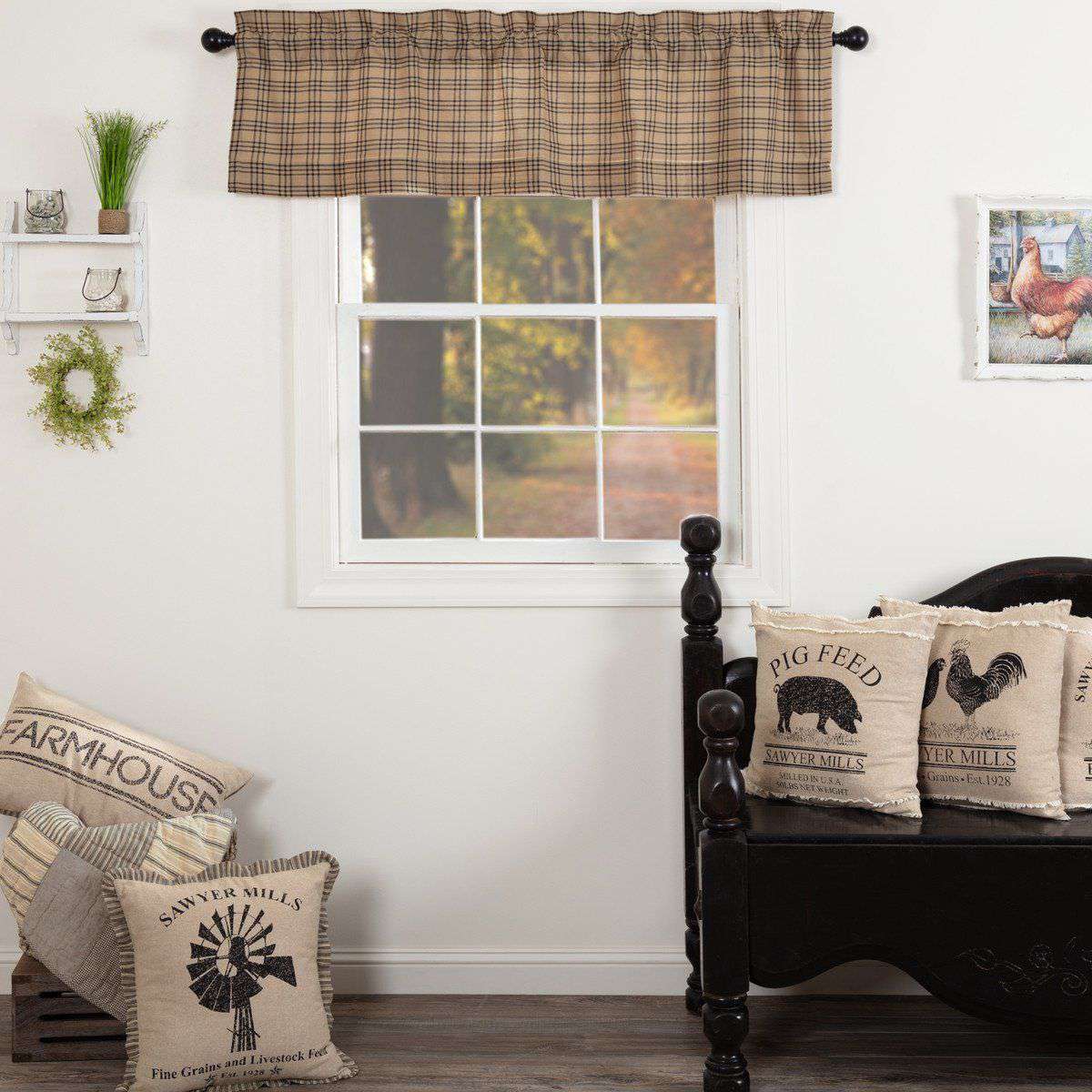 Sawyer Mill Charcoal Plaid Valance Curtain VHC Brands - The Fox Decor