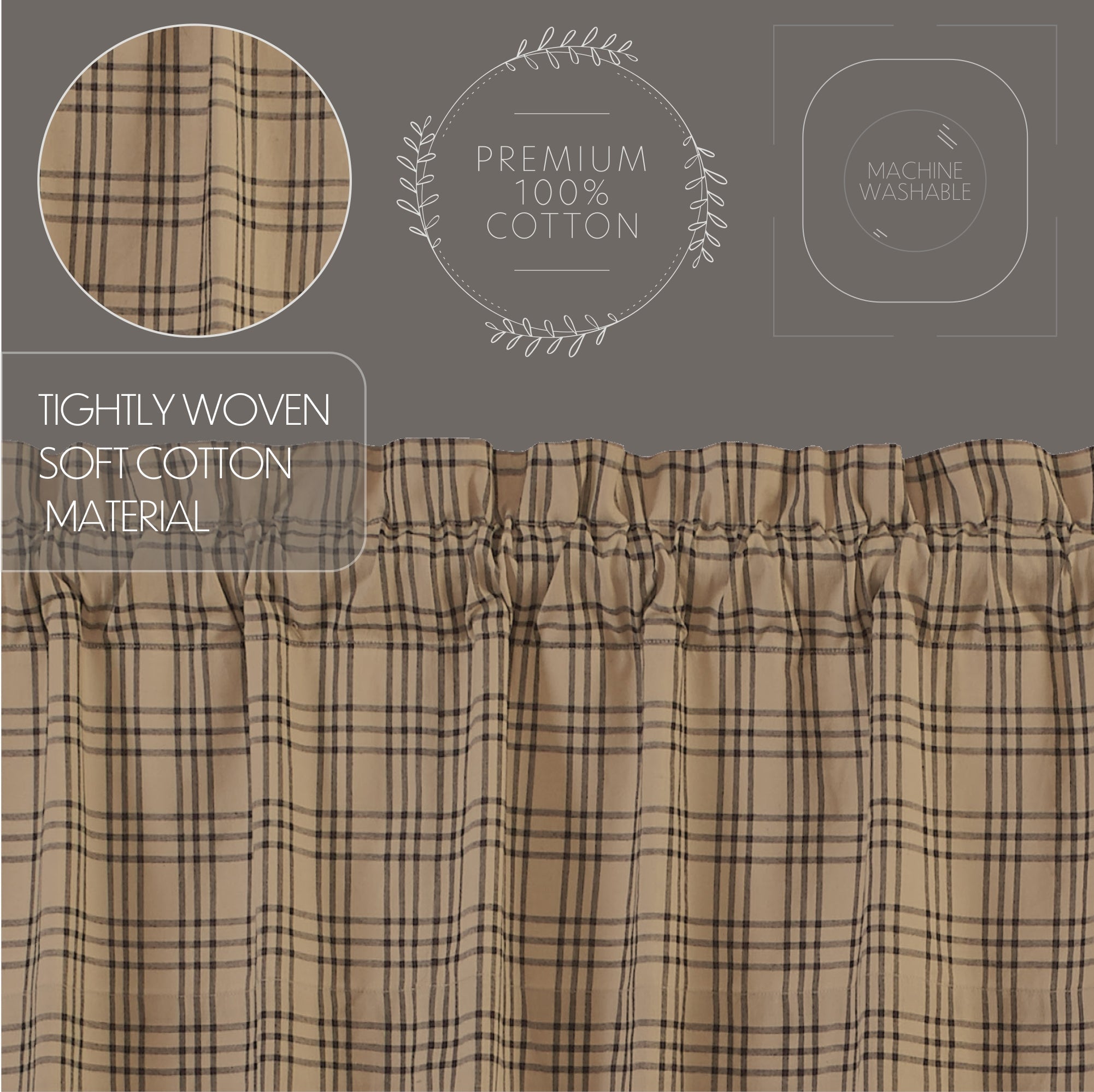 Sawyer Mill Charcoal Plaid Tier Curtain Set VHC Brands