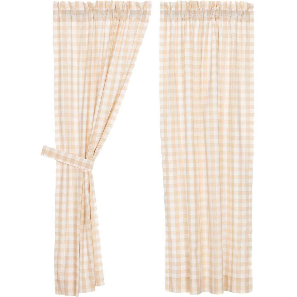 Annie Buffalo Tan Check Short Panel Curtain Set of 2 63"x36" VHC Brands - The Fox Decor