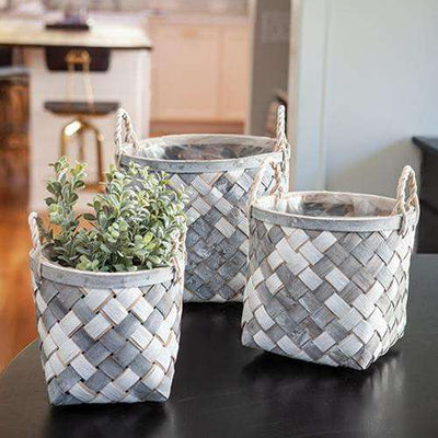 3/Set White and Gray Wooden Baskets