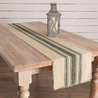 Vintage Burlap Stripe Green Runner 13x72 VHC Brands