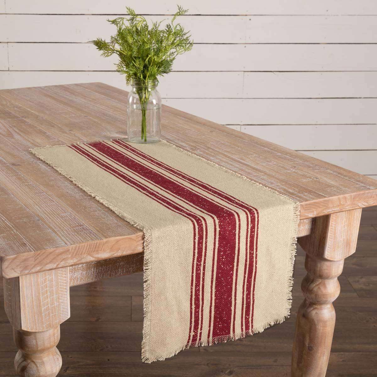 Vintage Burlap Stripe Red Runner 13x36 VHC Brands