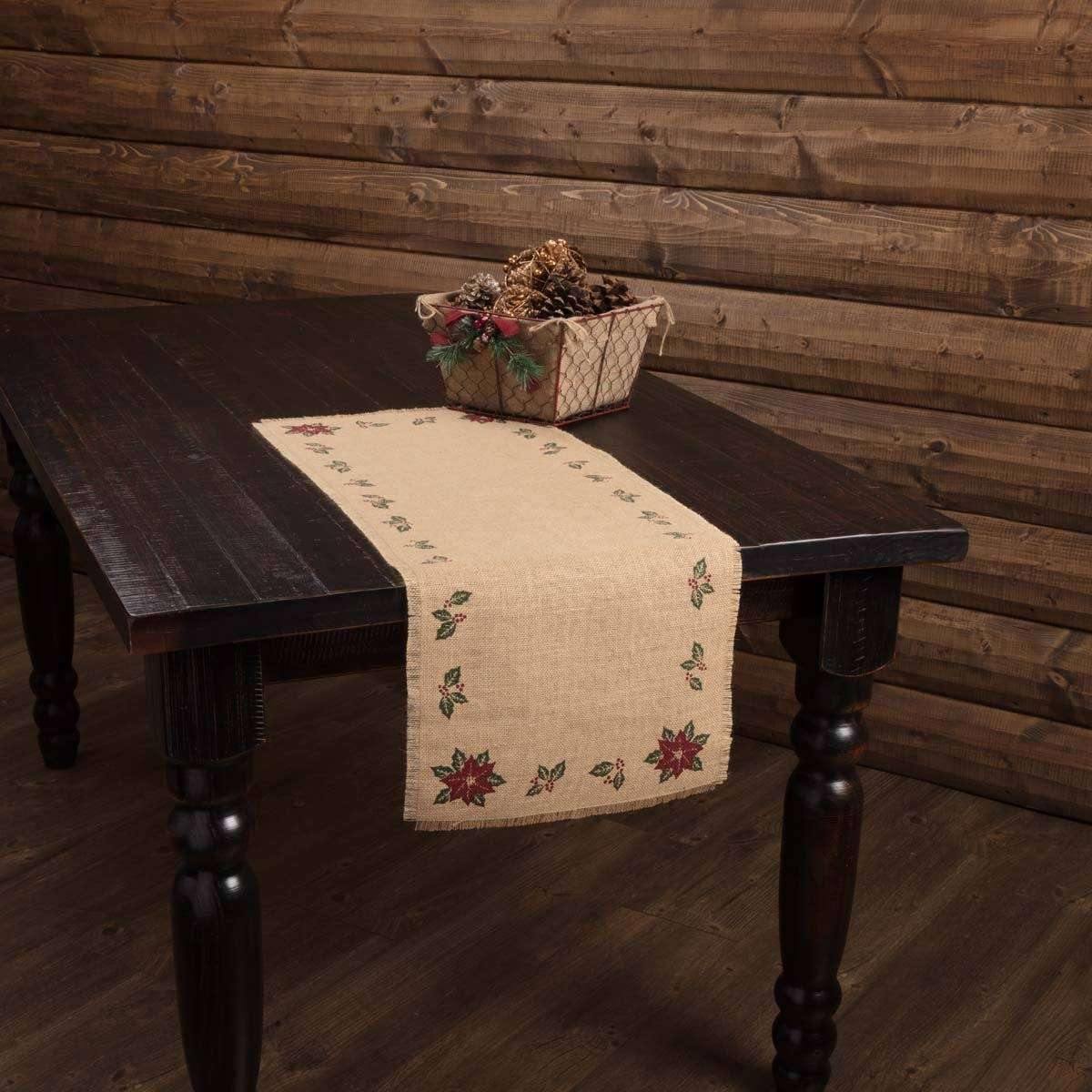 Jute Burlap Poinsettia Runner 13x36 VHC Brands