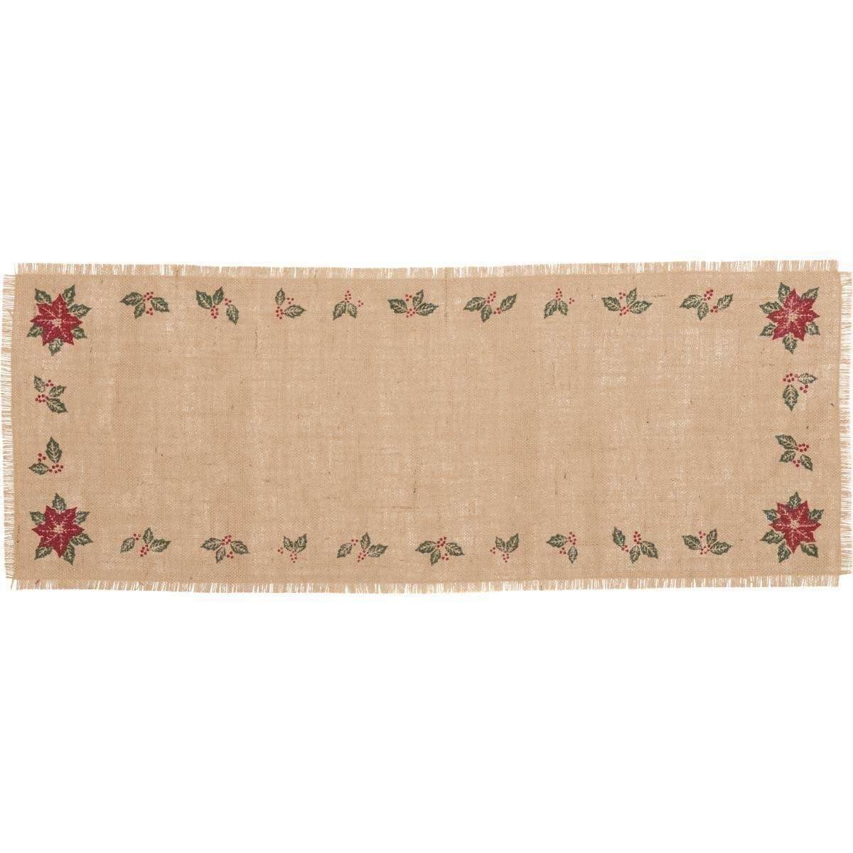 Jute Burlap Poinsettia Runner 13x36 VHC Brands - The Fox Decor