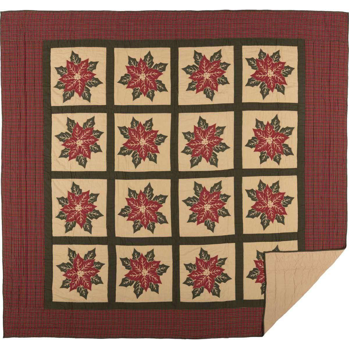 National Quilt Museum Poinsettia Block King Quilt 105Wx95L VHC Brands full