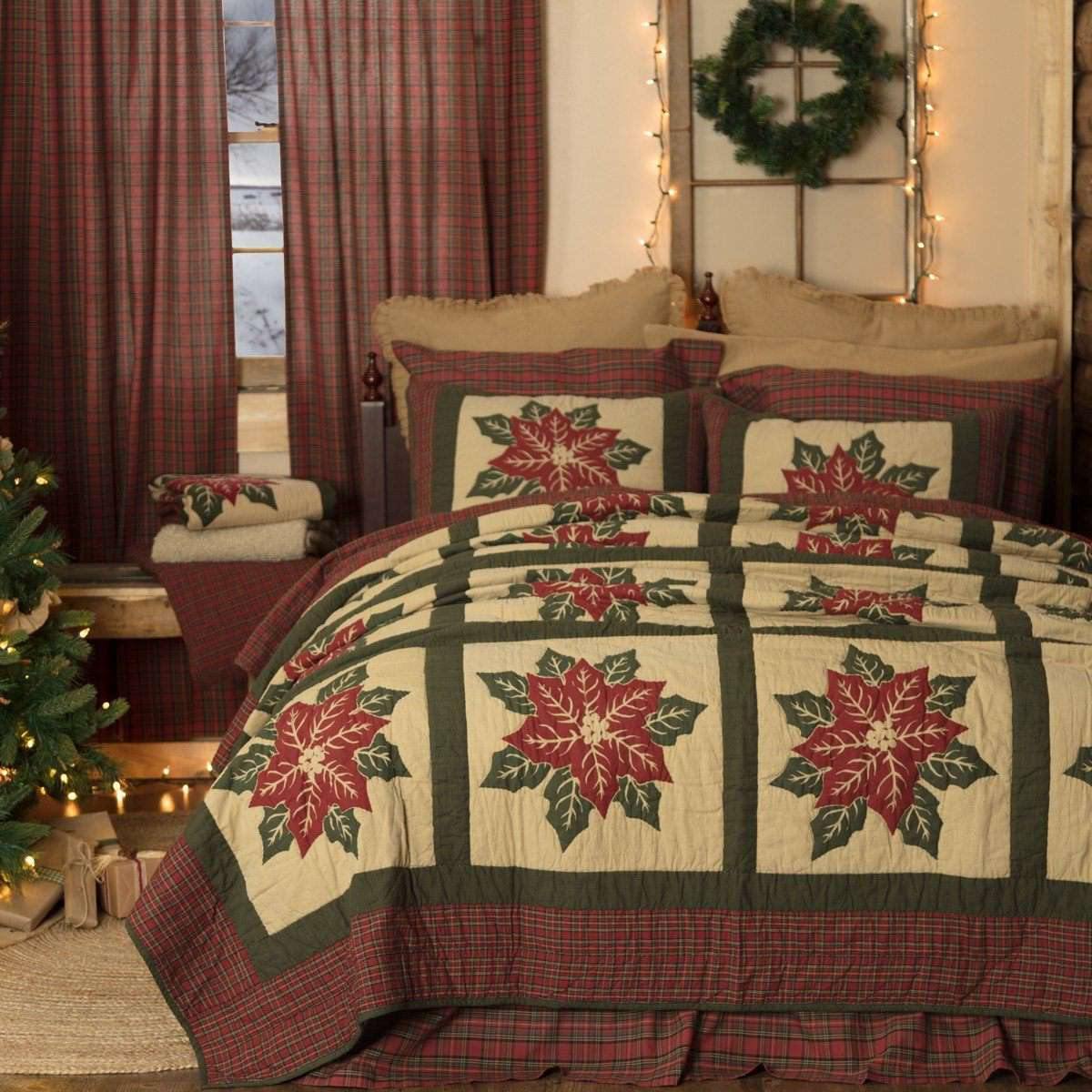 National Quilt Museum Poinsettia Block Twin Quilt 68Wx86L VHC Brands