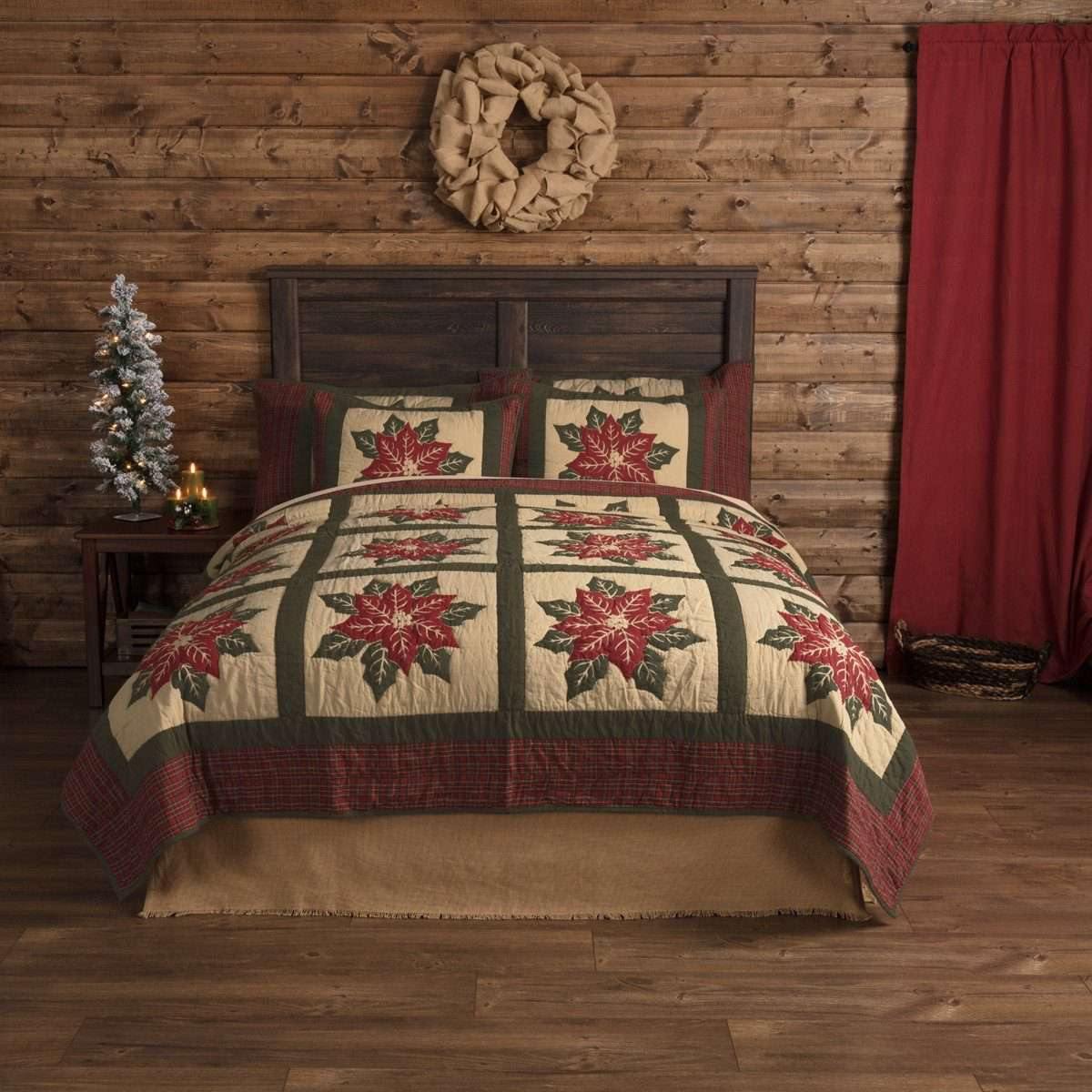 National Quilt Museum Poinsettia Block Twin Quilt 68Wx86L VHC Brands online