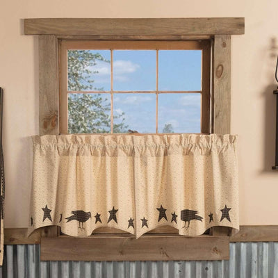 Kettle Grove Applique Crow and Star Tier Curtain Set of 2 L24xW36