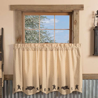 Kettle Grove Applique Crow and Star Tier Curtain Set of 2 L36xW36